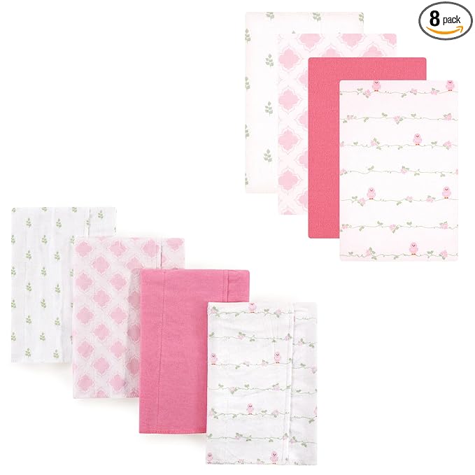 Luvable Friends Unisex Baby Cotton Flannel Burp Cloths and Receiving Blankets, 8-Piece, Bird, One Size
