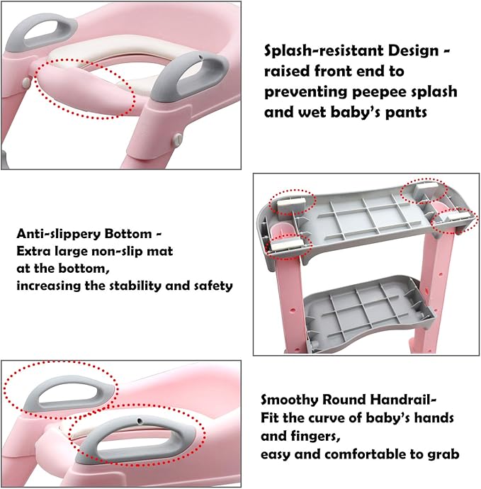 XKMT- Pink Toddler Potty Training Seat Ladder Step Toilet Girl Chair Infant Kids Bathroom Trainer [P/N: ET-BABY002-PINK]