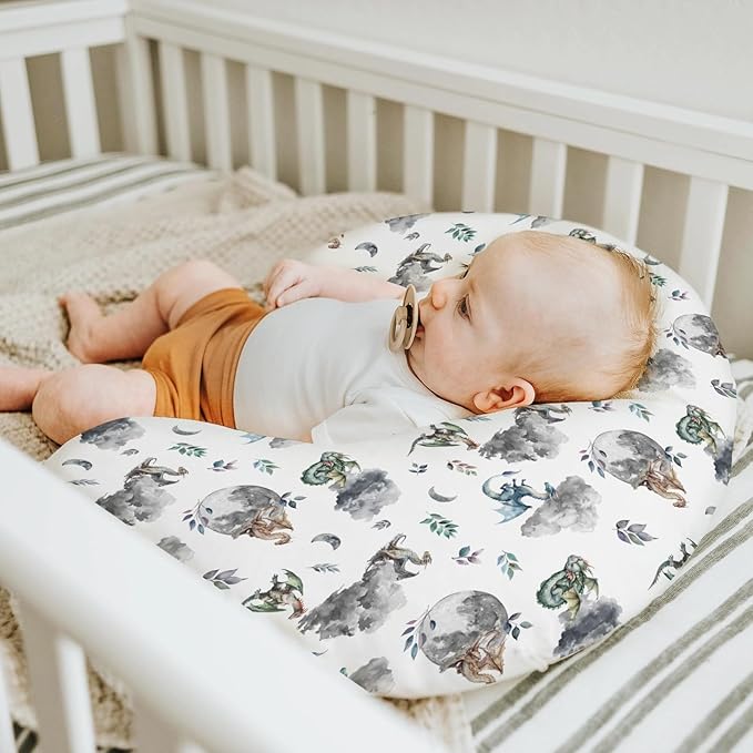 Watercolor Dragons Baby Nursing Pillow Covers for Boy Girl Fairytale Dragon Wings Leaves Nursing Slipcovers for Breastfeeding Pillows Dragon Moon Cloud Soft Stretchy Removable Cover for Newborn Infant