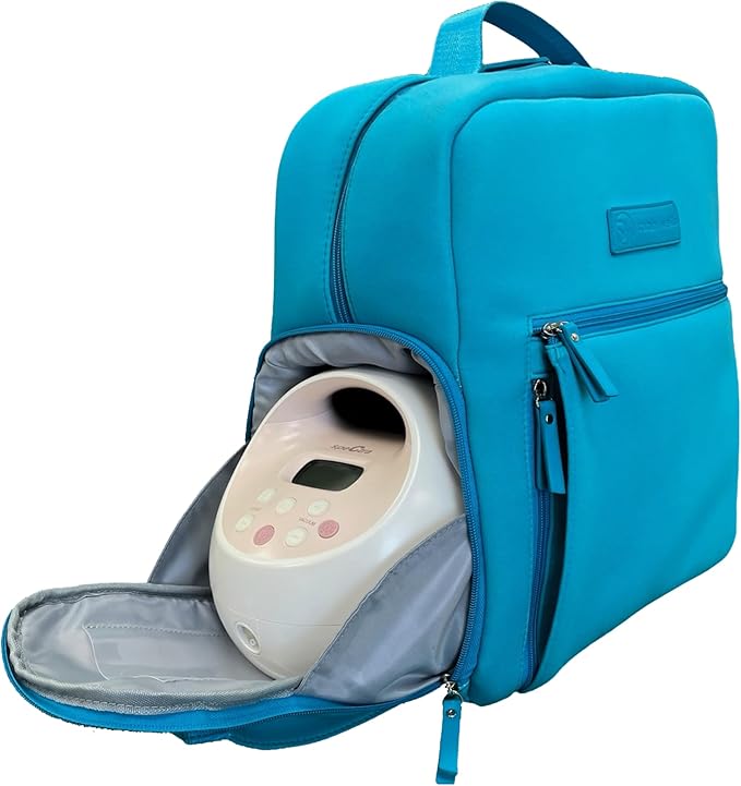 Sarah Wells Fiona Breast Pump Backpack – Machine Washable Neoprene Pump Bag with Insulated Milk Storage, Laptop Pocket & Adjustable Straps – Stylish Breastfeeding Backpack for Work & Travel (Sky)