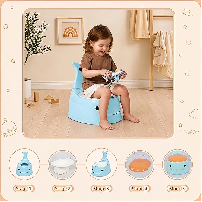 potty training toilet Potty Seat Baby Training Chair Boys Girls Toddler Whale Comfortable children 1-6 years old Baby toilet Animal seat with lid back potty trainer (Blue)