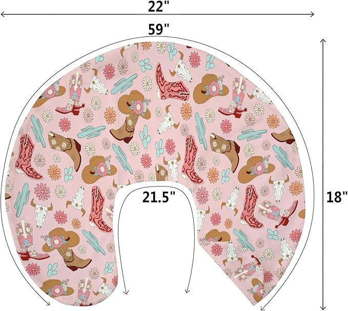 Boho Western Cowgirl Baby Nursing Pillow Covers for Girl Pink Cowgirls Boots Hat Cactus Floral Cow Skulls Nursery Slipcovers for Breastfeeding Pillows Wild West Soft Stretchy Cover for Newborn Infant