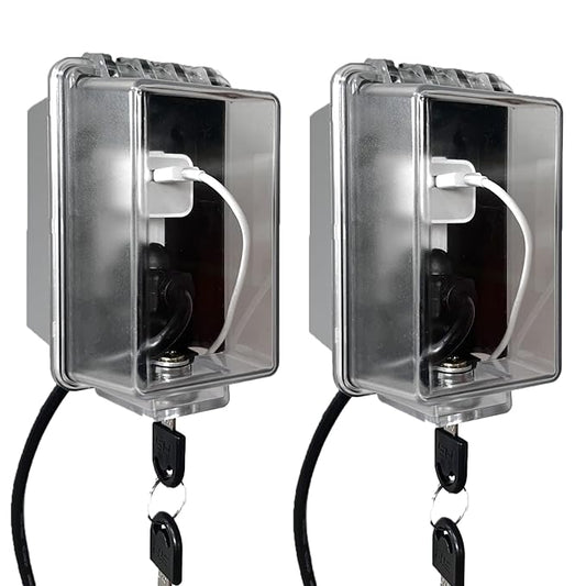 Baby Safety Dual Outlet Cover Box-Key Lock for Much Better Toddler Proofing,Easier Operation, Simple 4 Step Install with Included Screws,Provides Extra Space Inside for Plugs,Adapters(2Pack)