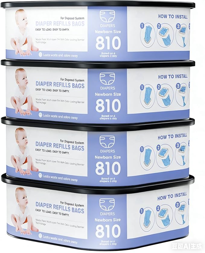 Square Refills Disposal Bags Refill Compatible With For Diaper Gen.ie Compact, Select (Not Fit Classic Version Pails), Hold Up to 810 Newborn-Sized Diapers Per Refill (4 Packs)