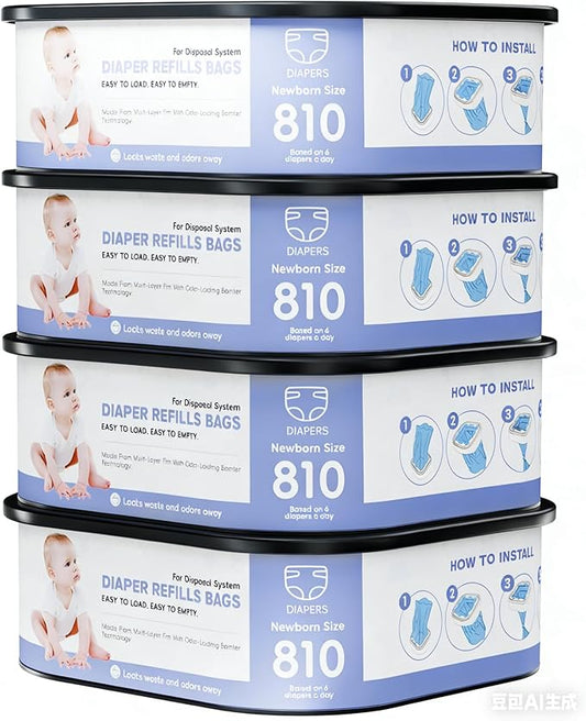 Square Refills Disposal Bags Refill Compatible With For Diaper Gen.ie Compact, Select (Not Fit Classic Version Pails), Hold Up to 810 Newborn-Sized Diapers Per Refill (4 Packs)