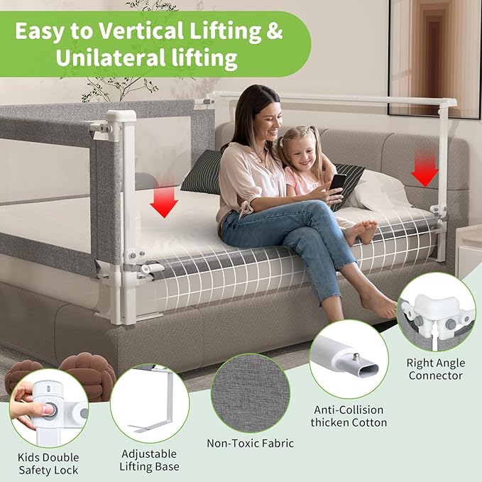yulongtengfei 3-Piece King Size Bed Rail for Toddlers - Adjustable Baby Bed Rail Guard, Kids Safety Bed Rail for King Size Bed (78.7"x78.7"x74.8"-Grey)