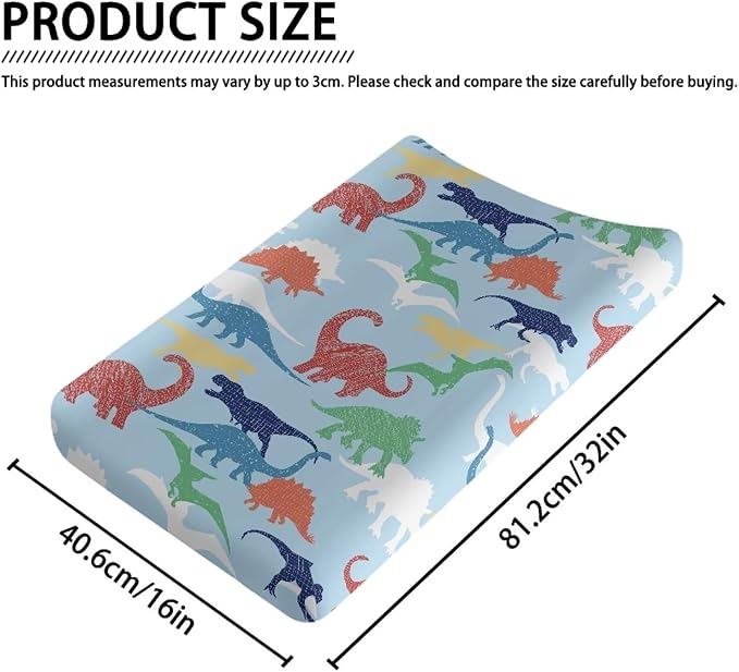 Colorful Dinosaur Change Pad Covers, Water Resistant Baby Diaper Change Table Covers Soft Contoured Pad Covers for Newborn Baby Boys Girls