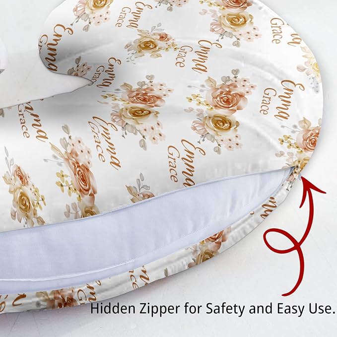 Customizable Flowers Baby Nursing Pillow Cover - Add Your Baby's Name, Ultra-Soft Stretch Fabric, Fits Standard Nursing Pillows, Ideal for Baby Showers Style 04