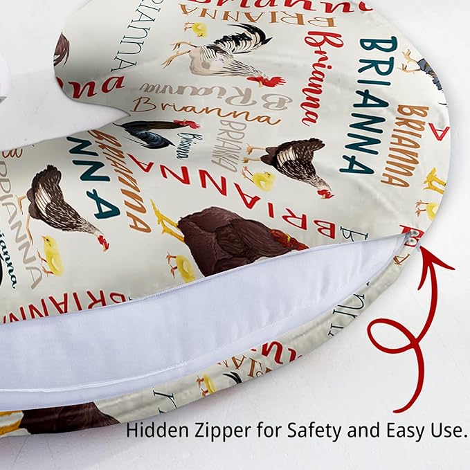 Baby Nursing Pillow Cover - Personalized Name Breastfeeding Pillow Cover with Chicken Pattern, Stretchy Removable U-Shaped for New Moms, Soft Breathable Slipcover for Infant Boys Girls