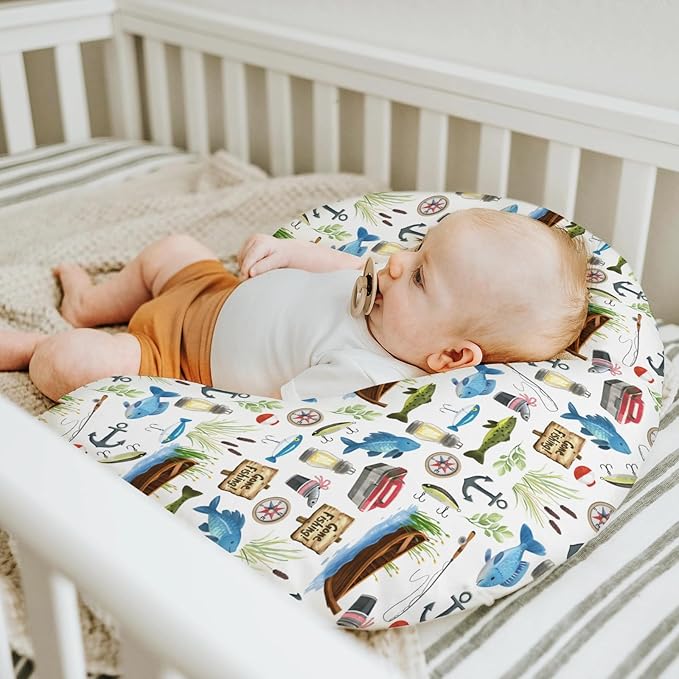 Gone Fishing Baby Nursing Pillow Covers for Boy Girl Fishing Lover Gift Nursing Slipcovers for Breastfeeding Pillows Soft Stretchy Vacation Outdoor Adventure Removable Cover for Newborn Infant