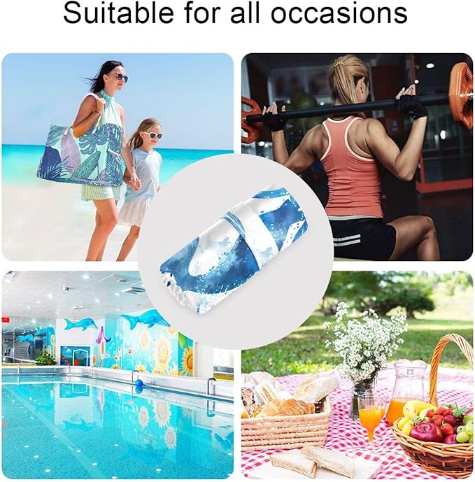 Watercolor Blue Mermaid Wet Dry Bag for Baby Cloth Diaper Waterproof Reusable Travel Wet Bag with Two Zippered Pockets for Swimsuits, 2 Pcs