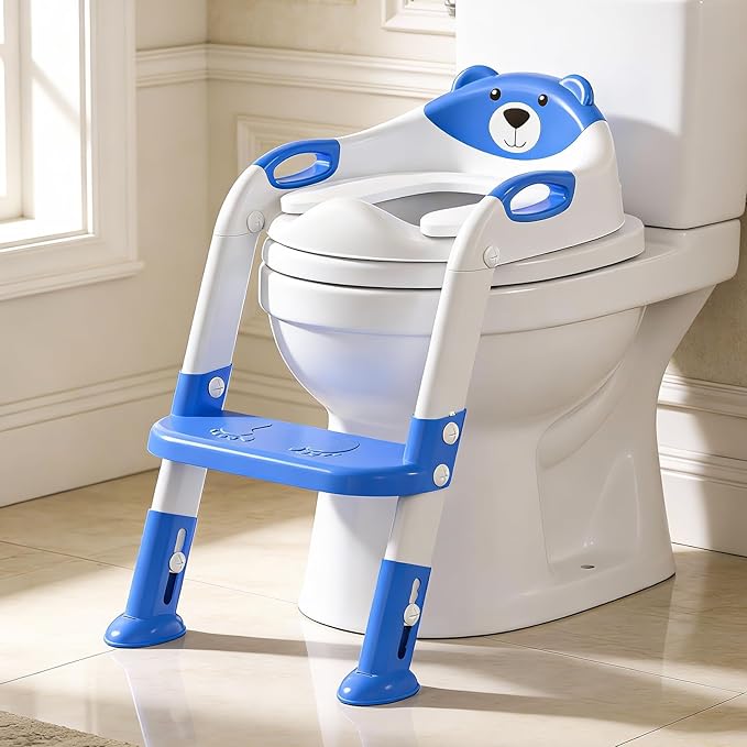Potty Training Seat ，SKYROKU Potty Training Toilet with Step Stool Ladder, for Kids Boys Girls Toddlers - Comfortable Safe Potty Seat with Anti-Slip Pads Ladder (8838-DarkBlue)