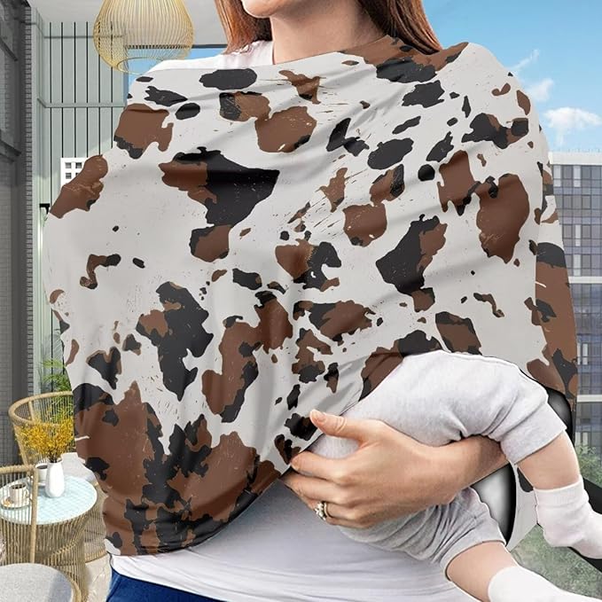 LedBack Brown Cow Print Stretchy Car Seat Cover for Babies, Breathable Breastfeeding Cover, Soft Lightweight Baby Carseat Canopy