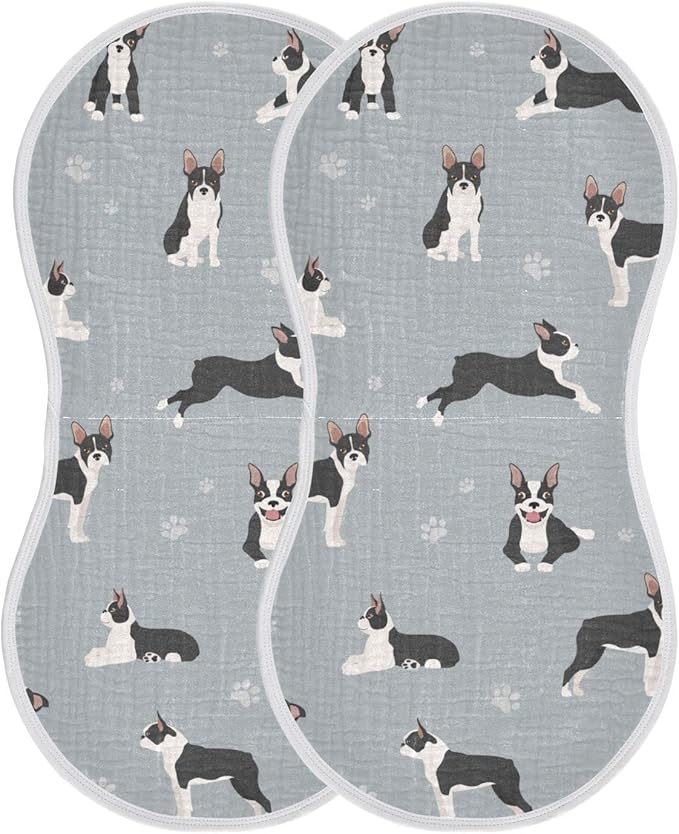 Boston Terrier Dog Do Yoga Muslin Burp Cloths for Baby 2 Pack 100% Cotton Baby Washcloths Bibs for Boy Girl