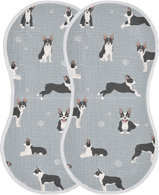 Boston Terrier Dog Do Yoga Muslin Burp Cloths for Baby 2 Pack 100% Cotton Baby Washcloths Bibs for Boy Girl