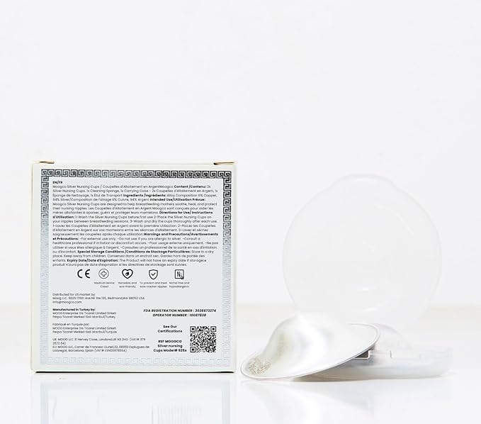 MOOGCO The Original Silver Nursing Cups - Nipple Shields for Nursing Newborn - Breastfeeding Essentials - Newborn Essentials Must Haves - Nipple Covers Breastfeeding - 925 Silver (X-Large)