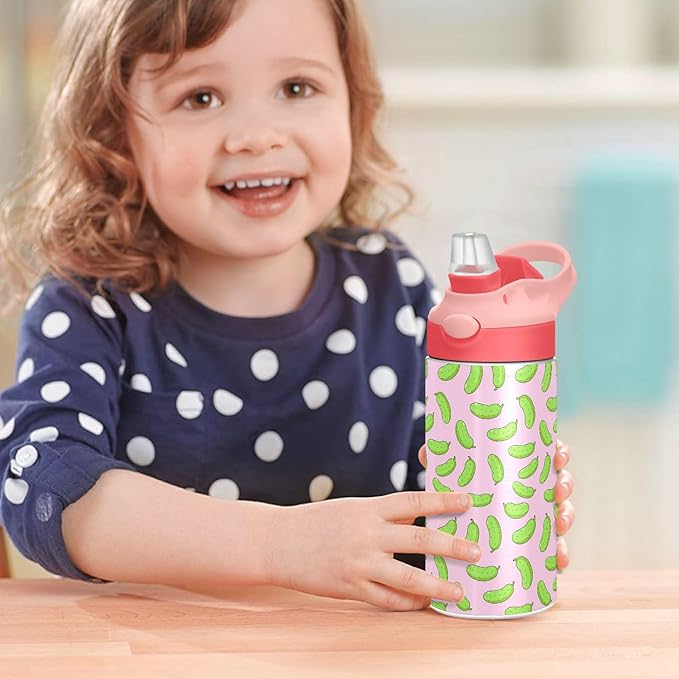 Kawaii Panda Kids Water Bottle with Straw and Carry Handle Cute Bear Pink Vacuum Insulated Stainless Steel Bottles Leak-Proof for Boys Girls Toddler 12 oz Pink Lid
