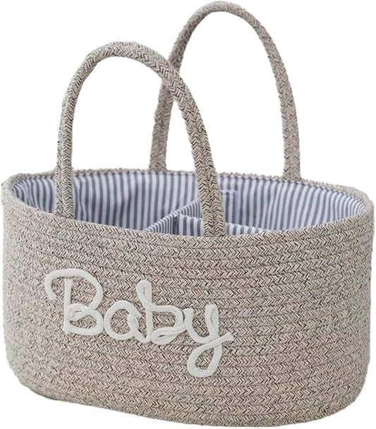 Diaper Caddy Organizer for Changing Table, Cotton Rope Baby Storage Basket for Diaper Wipes, Car Caddy Organizer, Nursery Diaper Organizer With Divider, Portable Diaper Storage -Brown