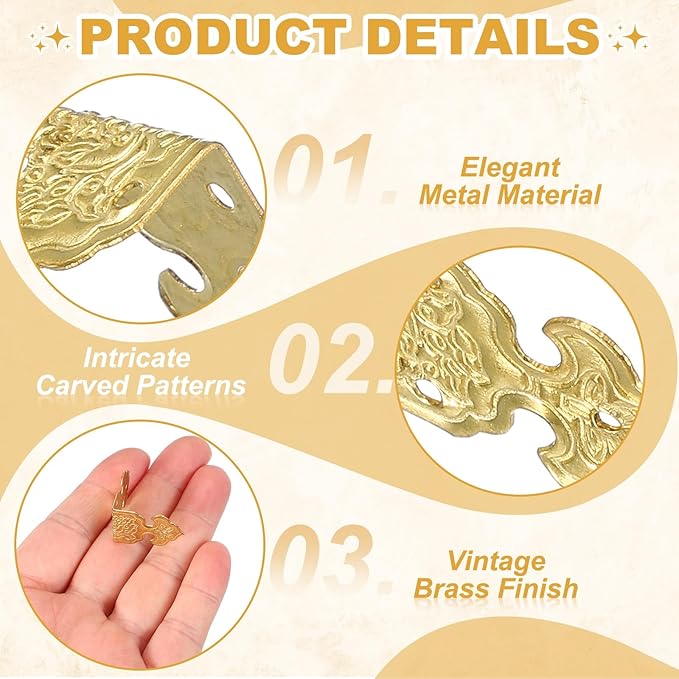 uxcell 4Pcs L Shaped Vintage Embossing Brass Decorative Corner 1 x 0.7 Inch Corner Protector with Mounting Nails Box Edge Guard Retro for Cabinets Furniture Decorative (Brass)