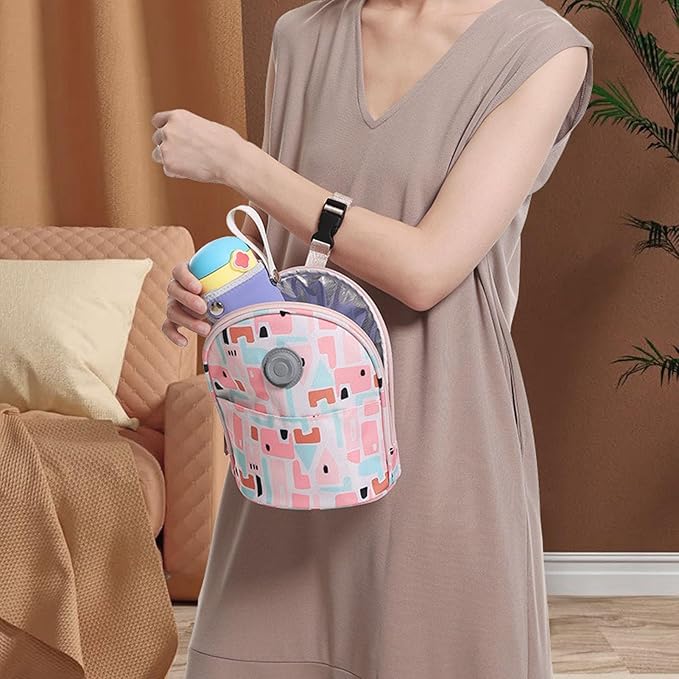 Baby Bottle Cooler Tote Bags, Cute Pink Insulated Breastmilk Cooler Bag with USB Charging,Travel Baby Bottle Holder Tote Car Bottle Warmer Water Warming Bag