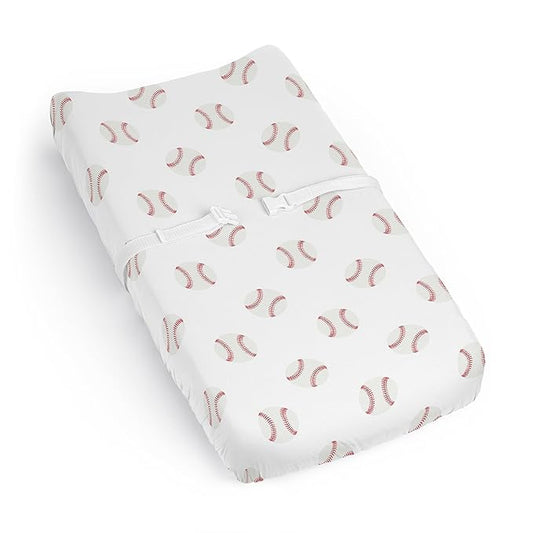 Sweet Jojo Designs Baby Changing Pad Cover Sheet (Baseball Sports) for Boys, Infant/Newborn Diaper Change Table Mat Covers (Red & White Baseballs, Americana Sport, for the Base Balls Patch Collection)