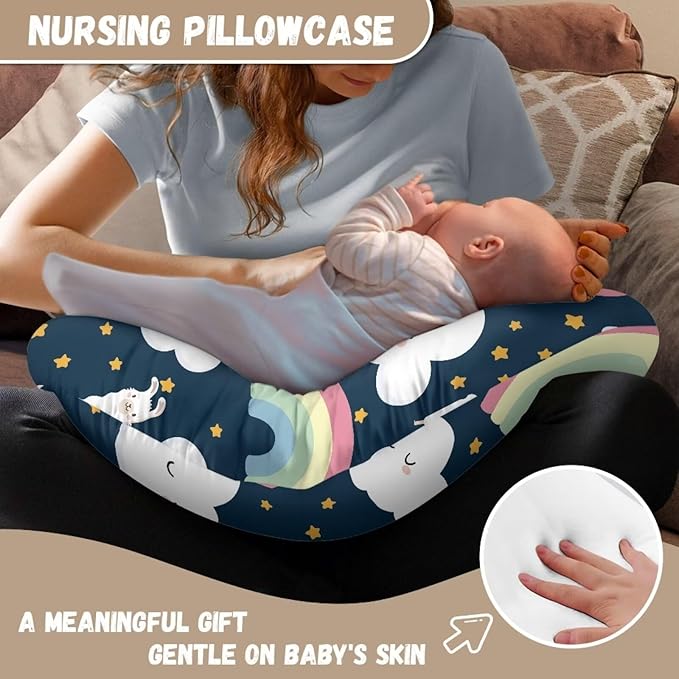 Rainbow and Alpaca Breastfeeding Pillow Cover Newborn U-Shaped Breastfeeding Pillowcase Cushion Cover Easy to Use and Dustptoof
