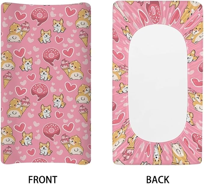 Dog Heart Valentine Changing Pad Cover Waterproof Diaper Changing Cover Durable Breathable Soft Universal Tray Table Mat Infant/Toddler