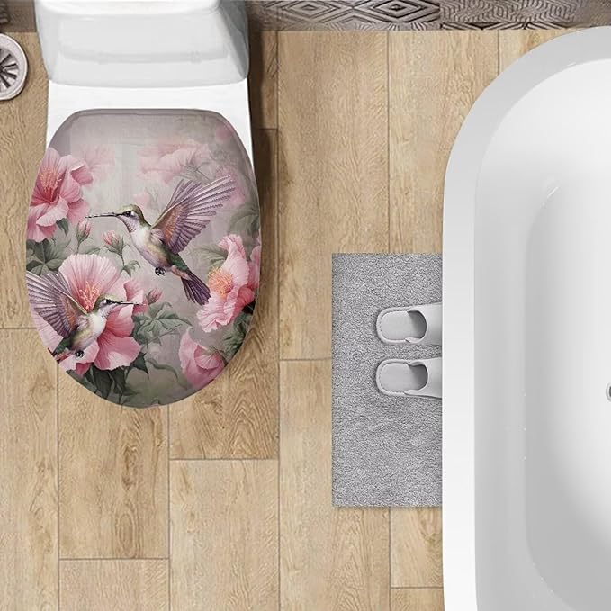Hummingbird Polyester Fabric Toilet Seat Cover - Dustproof With Elastic Edges, Universal for Most Bowl Lids