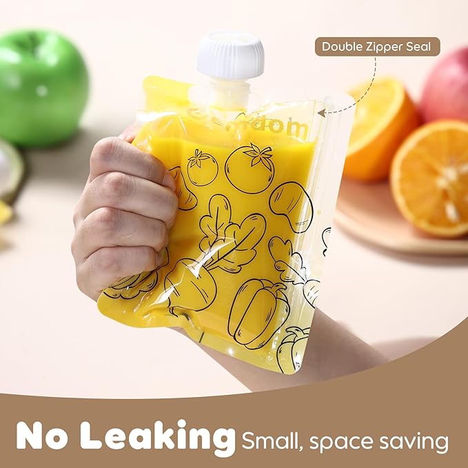 15 Pack Reusable Baby Food Pouches for Toddlers, Refillable Squeeze Pouch for Applesauce Yogurt Homemade Organic Puree Juice Snack for Baby Kids Students, Storage Containers, BPA Free, 5oz