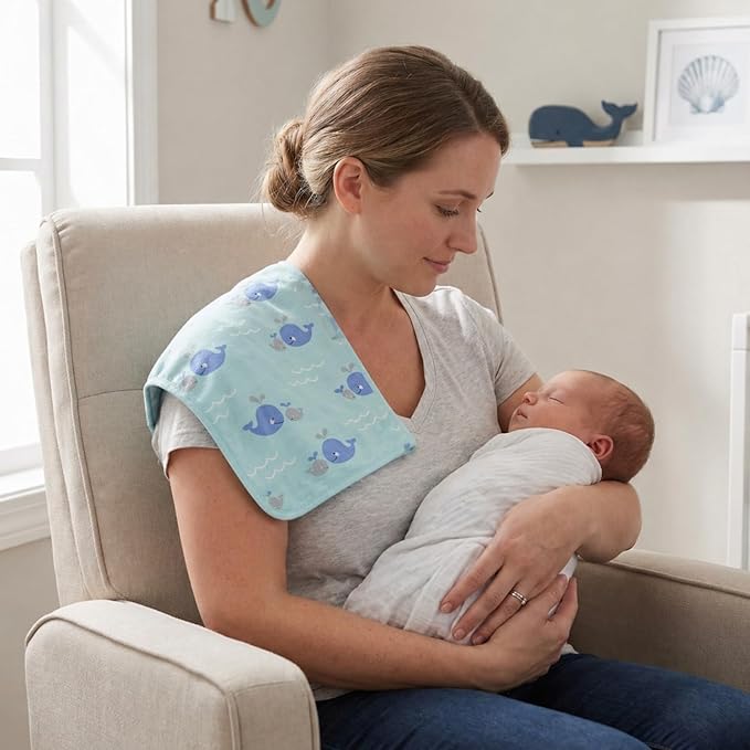 EVERYDAY KIDS 12 Pack Burp Cloths for Baby Boy; Newborn Essential with - Large Absorbent Cotton Flannel Blue/Teal Burping Cloths for Babies with Ocean, Sea Shells, Sailboats and Fish Prints and Solids