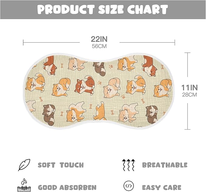 Lovely Shiba Inu Dog Muslin Burp Cloths for Baby 1 Pack Soft 100% Cotton Baby Washcloths Bibs for Boy Girl