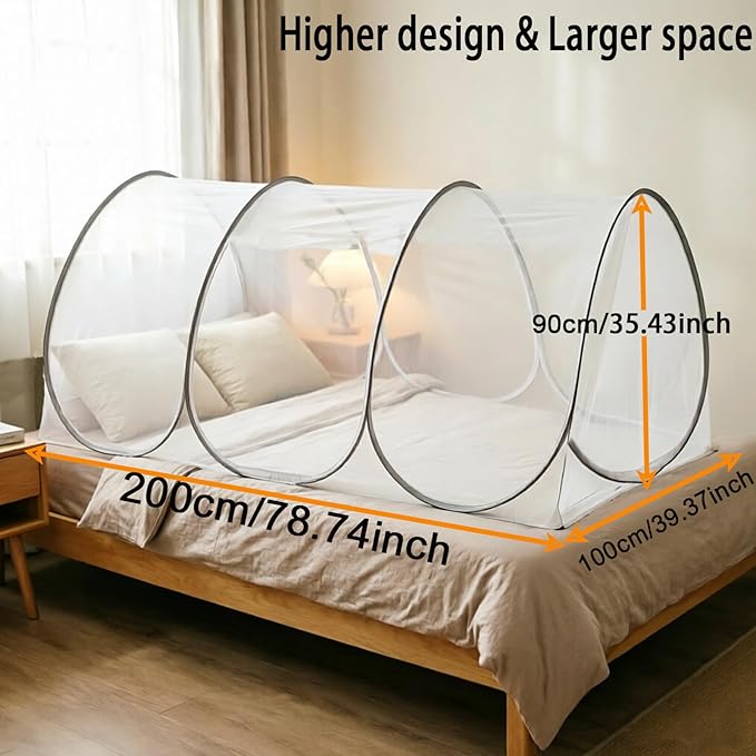 CMINGJ Portable Mosquito Net, Foldable Pop-Up Travel Bed Net, Free Installation Mosquito Tent, Mosquito net for Adults Bedroom Camping Nap Patio L78 x W39 x H35 inch (Single Door with Netting Bottom)