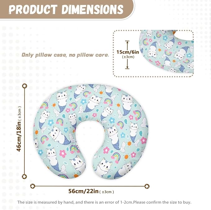 Light Blue Nursing Pillow Cover Stretchy and Soft Nursing Cover for Breastfeeding Pillows,Cute Cat-Fish Pillow Slipcover for Baby Girls Boys Newborn Rainbow (Cover Only)