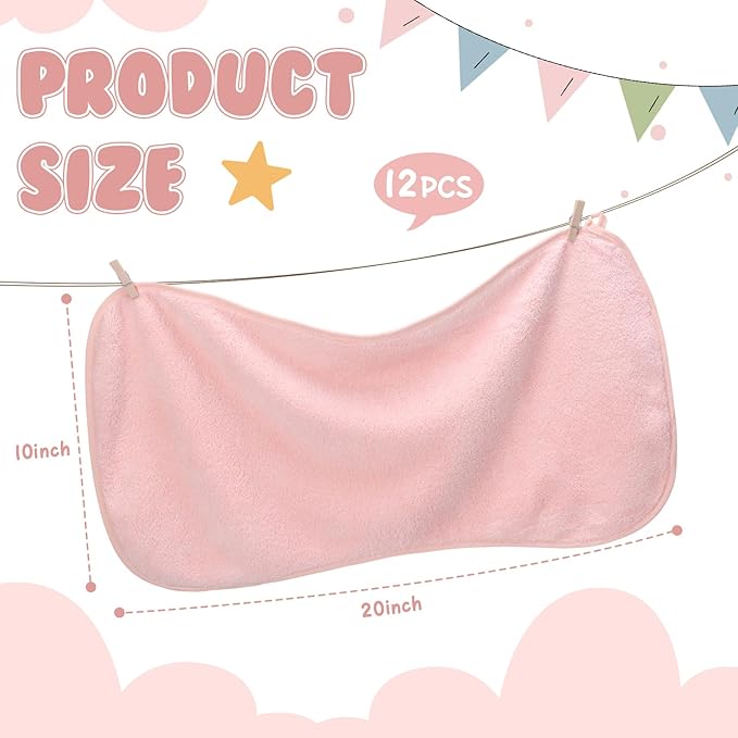 Hahafelt 12 Pack Pink Baby Burp Cloths for Boys and Girls Coral Fleece 20 x 10 Inch Super Soft Burp Cloths with Organza Bag for Newborn Sensitive Skin Essential