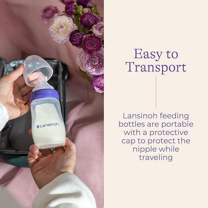 Lansinoh Anti-Colic Baby Bottles for Breastfeeding Babies,8 Ounces,Includes Medium Flow Nipples,Size M,(Pack of 12)