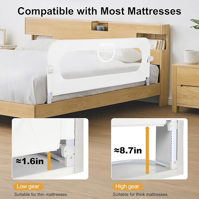 Bed Rail for Toddlers,Swing Down Kids Bed Rails Guard for Twin,Full,Queen,Bunk Size Bed,Extra Tall Child Bed Rail Guard with Reinforced Anchor Safety System,32" L x 29.5" H,White