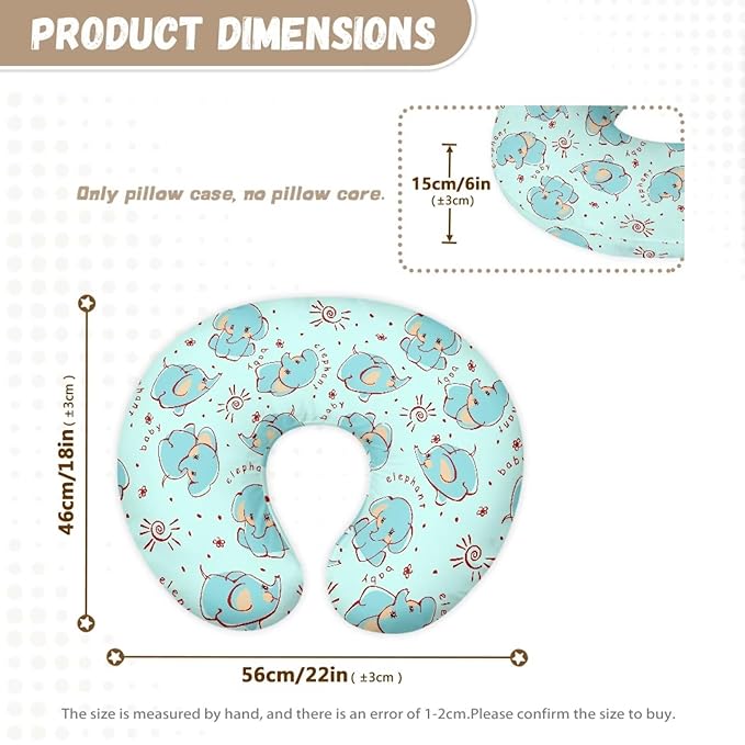Cute Cartoon Elephant Elastic Nursing Pillow Covers for Breastfeeding＆Bottle Feeding Slipcover Hidden Zipper Design Soft and Skin-Friendly