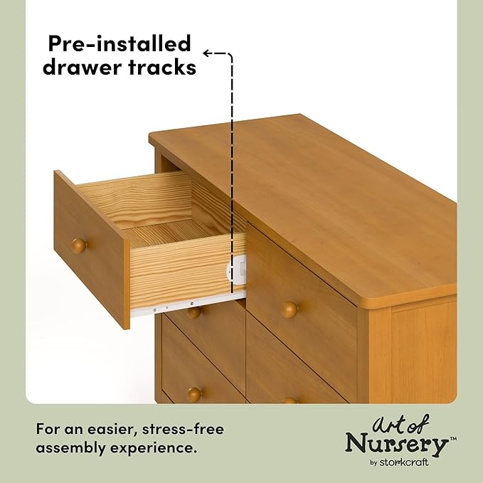 Storkcraft Rio 6 Drawer Dresser (Almond) – GREENGUARD Gold Certified, Wood Dresser for Bedroom, Kids & Nursery Storage Chest, Safety Interlocking Drawers, Pre-Installed Tracks, Kids Chest