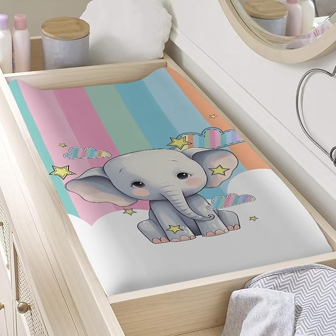 ZDCUSTOM Elephant Pattern Changing Table Pad Covers Diaper Changing Table Cover Comfy Cozy Cradle Sheets Stretchy Changing Pad Covers Fits Standard Contoured Changing Pads