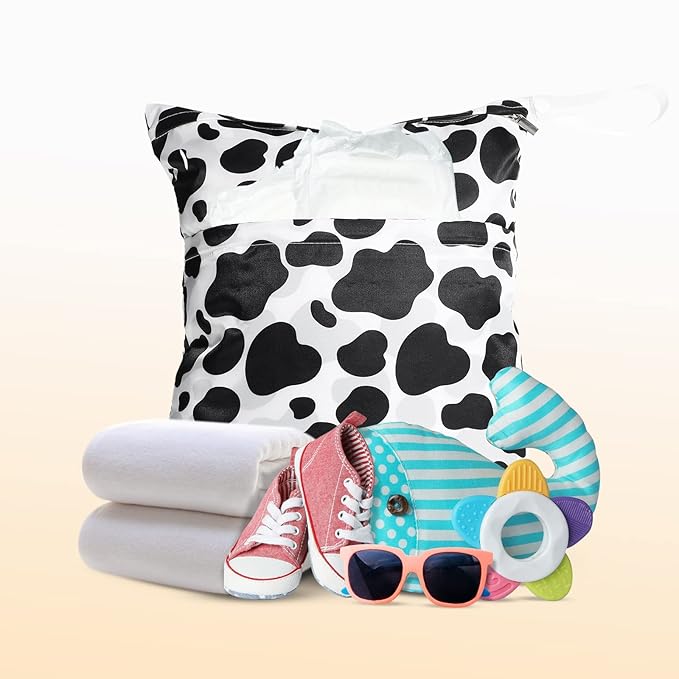 Frienda 4 Pieces Cloth Diaper Wet Dry Bag, Waterproof Reusable Washable Bag for Baby Items and Travel Zippered Pockets with Handle, Beach, Swimsuit, Dirty Gym Clothes and Toiletries(Animal Print)