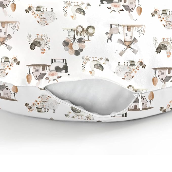 Boho Farm Animals Baby Nursing Pillow Covers for Boy Girl Lamb Cow Chicken Duck Tractor Tree Nursery Slipcovers for Breastfeeding Pillows Spring Farm Life Soft Stretchy Cover for Newborn Infant