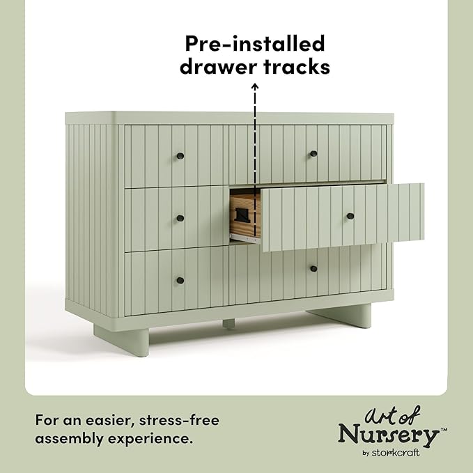Storkcraft Kyoto 6 Drawer Dresser (Sage) - GREENGUARD Gold Certified, Nursery & Kids' Bedroom, Safety Interlocking Drawer System, & Easy Assembly with Pre-Installed Tracks