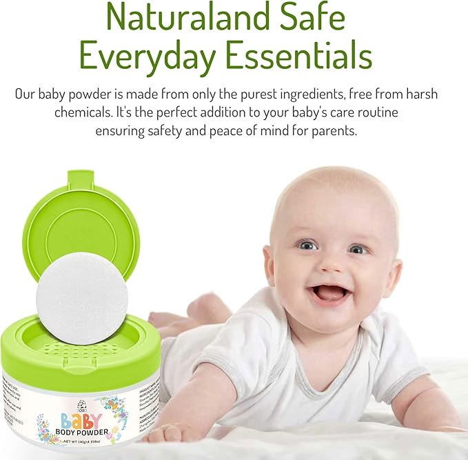 Baby Body Powder with Puff, Natural Cornstarch-Based Talc-Free Dusting Powder with Zinc Oxide & Aloe, Gentle Soothing Absorption & Chafe Protection, Newborn to Toddler, Family-Friendly Care, 5oz-2pack