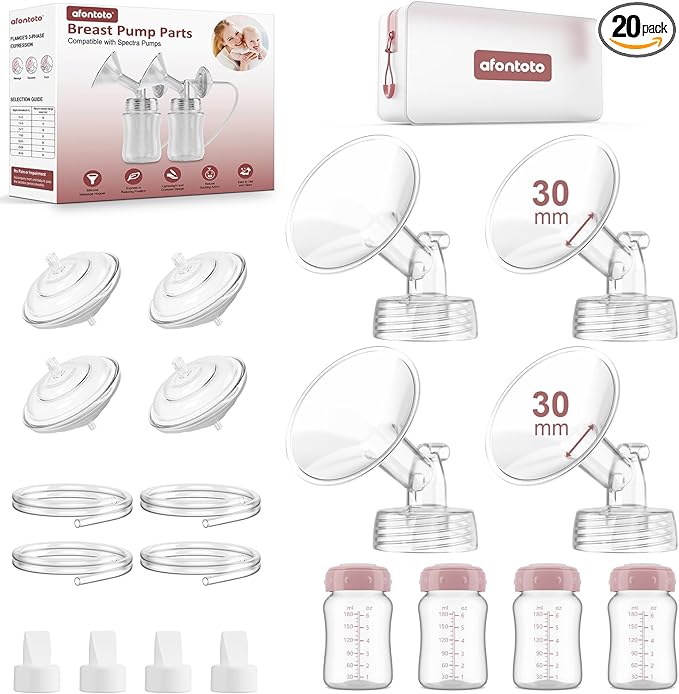 30mm Flange Pump Parts Compatible with Spectra S2/S1/9Plus Replacement Kit, Not Original Spectra S2 S1 Replacement Pump Parts 4 Set Include 30mm Flanges,Duckbill Valve,Backflow Protector,Tube,Bottle