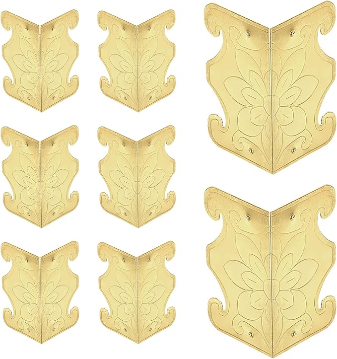 uxcell 8 Pcs Baseboard Corner Protectors, Decorative Vintage Metal Edge Cover Skirting Board Wall Corner Protector for Wood Furniture Table Cabinet Drawer, Yellow
