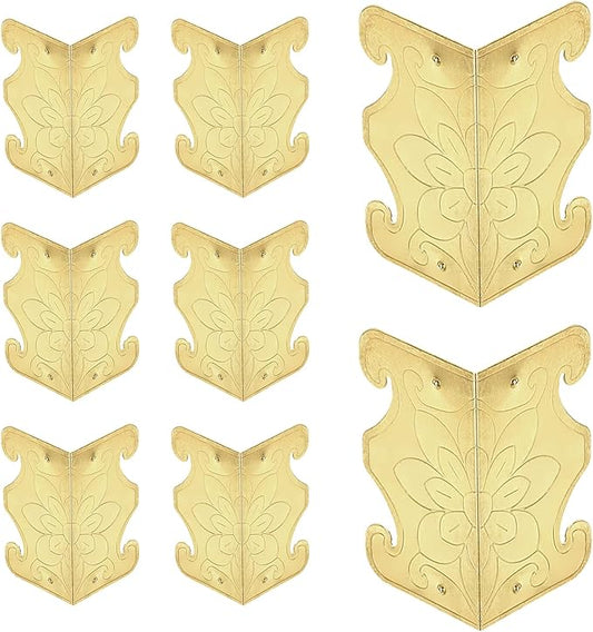 uxcell 8 Pcs Baseboard Corner Protectors, Decorative Vintage Metal Edge Cover Skirting Board Wall Corner Protector for Wood Furniture Table Cabinet Drawer, Yellow