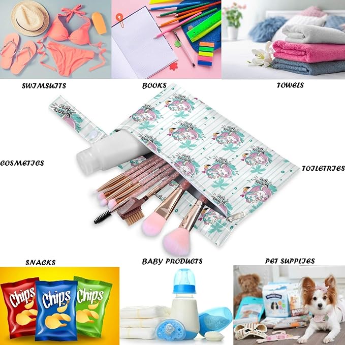 visesunny Unicorn Float On Pink Flamingo Circle 2Pcs Wet Bag with Zippered Pockets Washable Reusable Roomy for Travel,Beach,Pool,Daycare,Stroller,Diapers,Dirty Gym Clothes, Wet Swimsuits, Toiletries