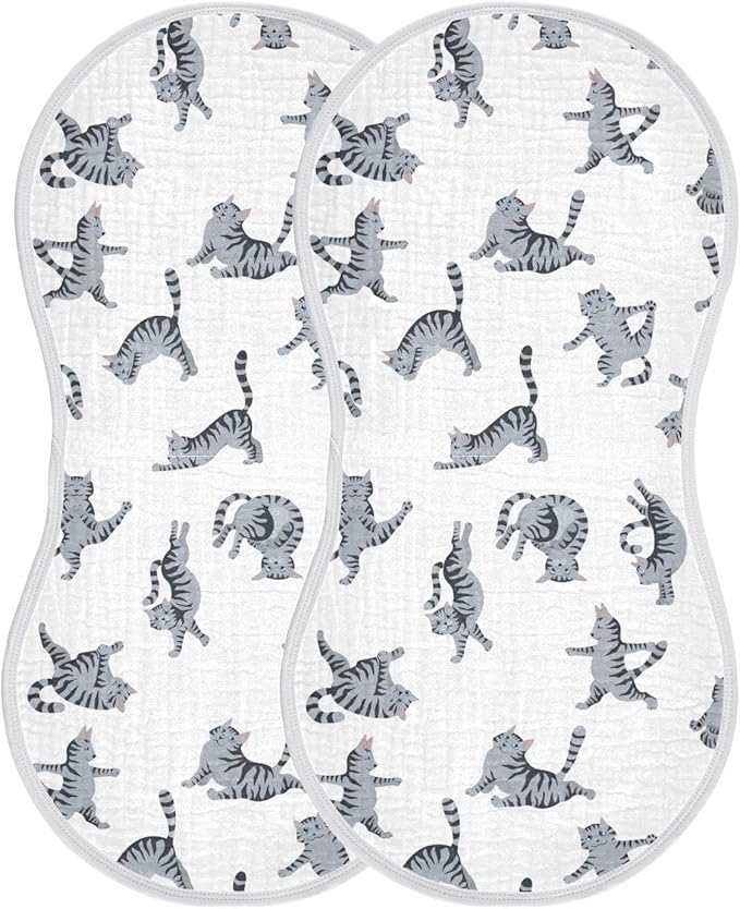Yoga Tabby Cat Cute Kitten Muslin Burp Cloths for Baby 2 Pack Soft 100% Cotton Baby Washcloths Bibs for Boy Girl
