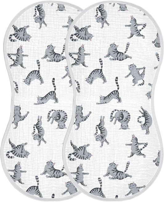 Yoga Tabby Cat Cute Kitten Muslin Burp Cloths for Baby 2 Pack Soft 100% Cotton Baby Washcloths Bibs for Boy Girl