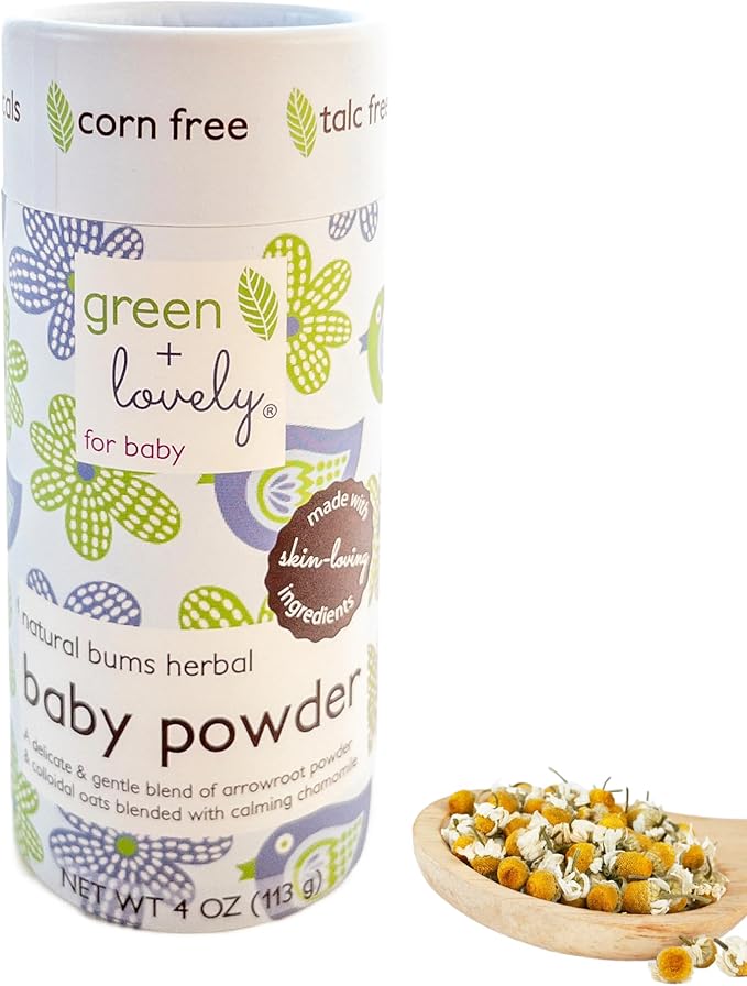 Natural Bums Baby Powder, Natural Arrowroot + Chamomile Based Powder Safe for Sensitive Skin, Corn Free, Calming Oats, Zero Synthetic Scent or Preservatives - 6 Volume oz - green + lovely (2)